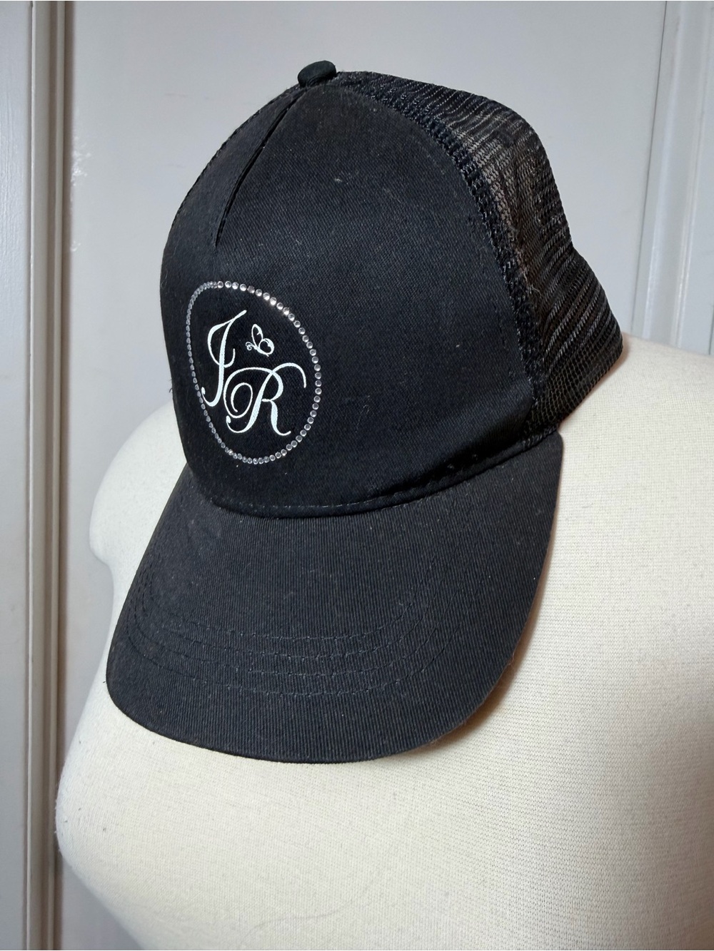 JENNI RIVERA Black Trucker Cap with JR RHINESTONES Monogram
